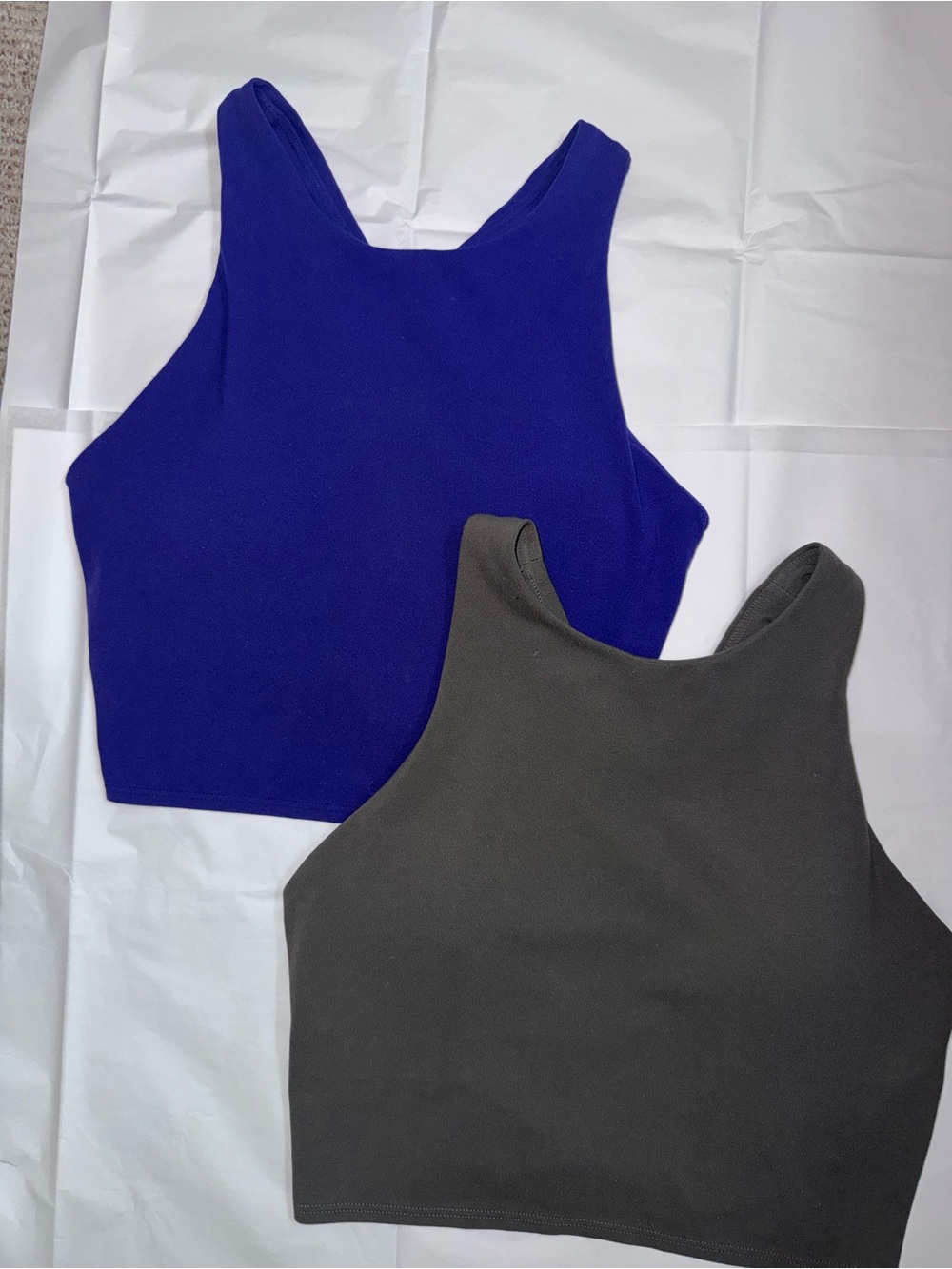 Athleta Racerback Crop High Neck Tank Top - Blue and Green/Grey- 2 included